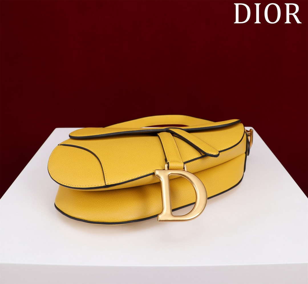 Dior M0455 Saddle Bag With Strap plain weave Yellow Calfskin M0456