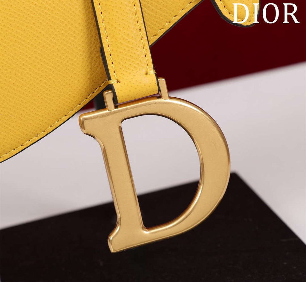 Dior M0455 Saddle Bag With Strap plain weave Yellow Calfskin M0456