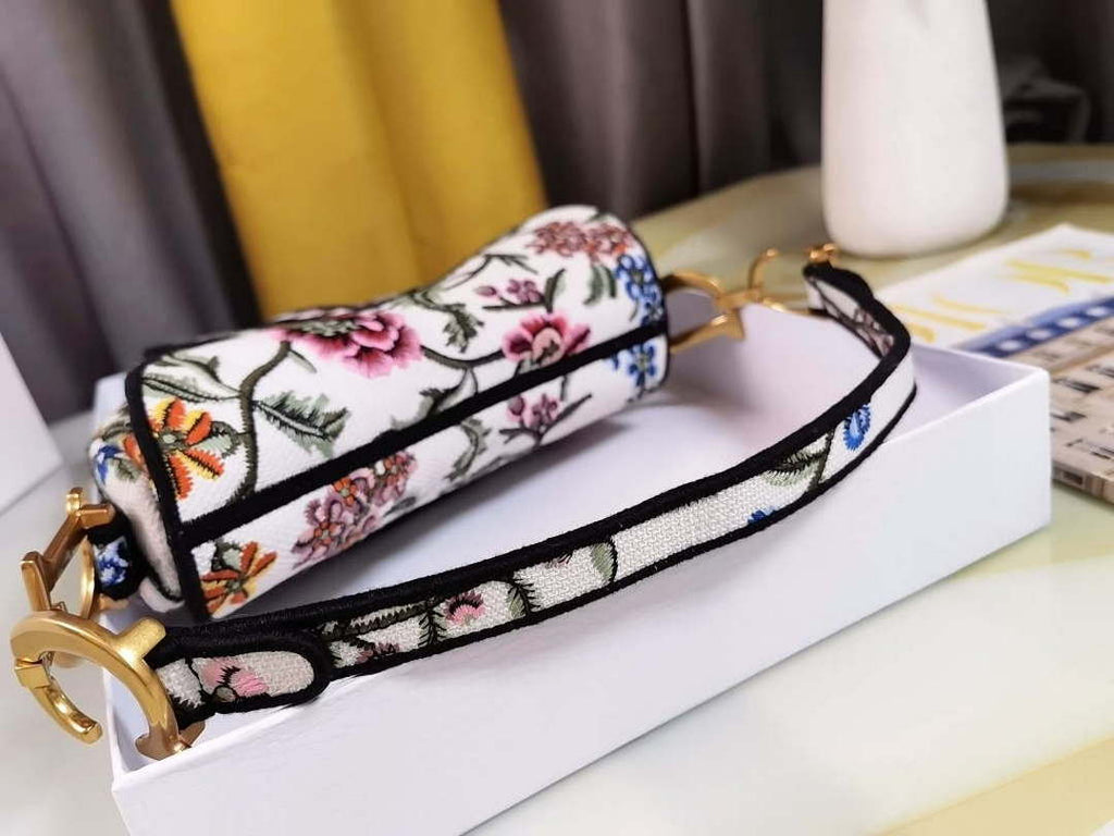 Dior M0455 Saddle Bag With Strap White Cross-Stitch Embroidery
