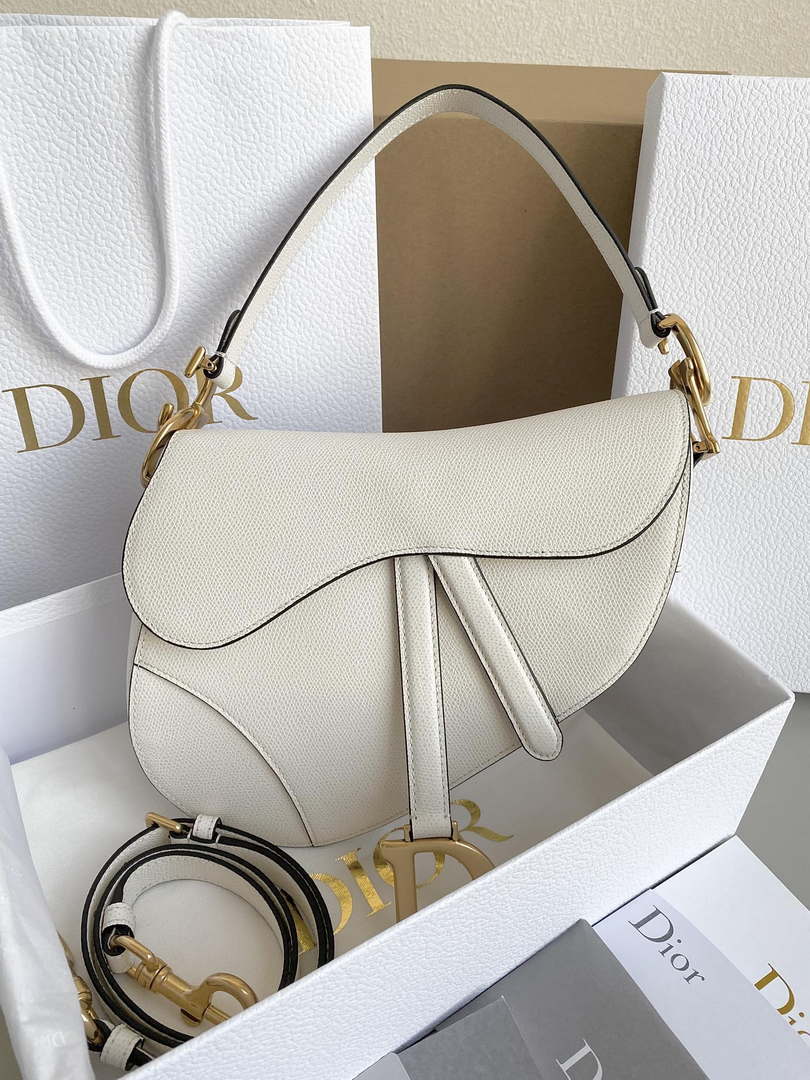 Dior M0455 Saddle Bag With Strap White Grained Calfskin - Default Title - View 1