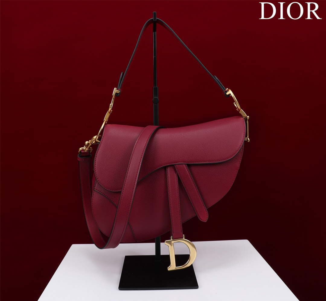 Dior M0455 Saddle Bag With Strap Wine Red Grained Calfskin - Default Title - View 1