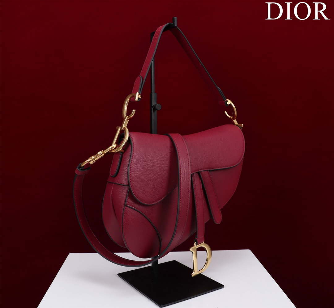 Dior M0455 Saddle Bag With Strap Wine Red Grained Calfskin