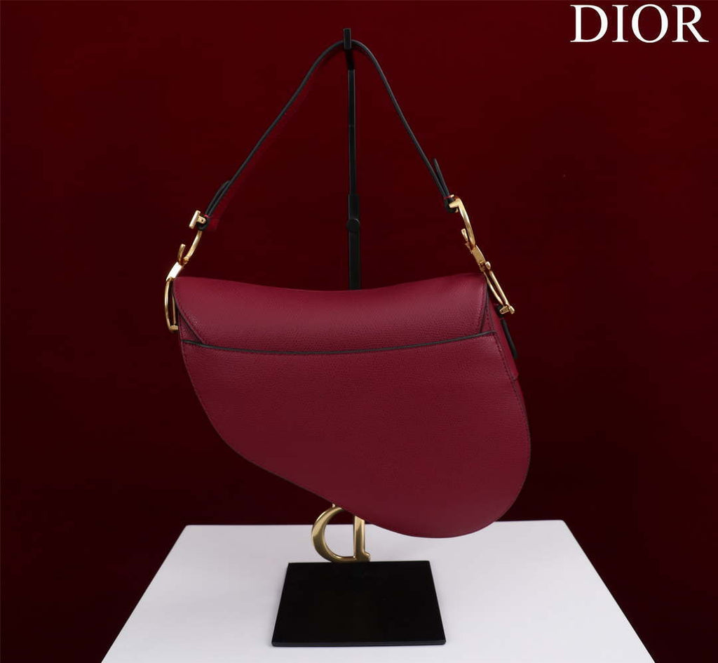 Dior M0455 Saddle Bag With Strap Wine Red Grained Calfskin