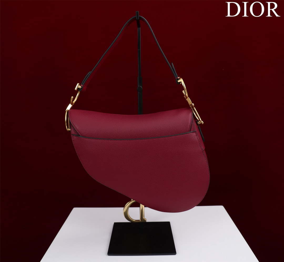 Dior M0455 Saddle Bag With Strap Wine Red Grained Calfskin