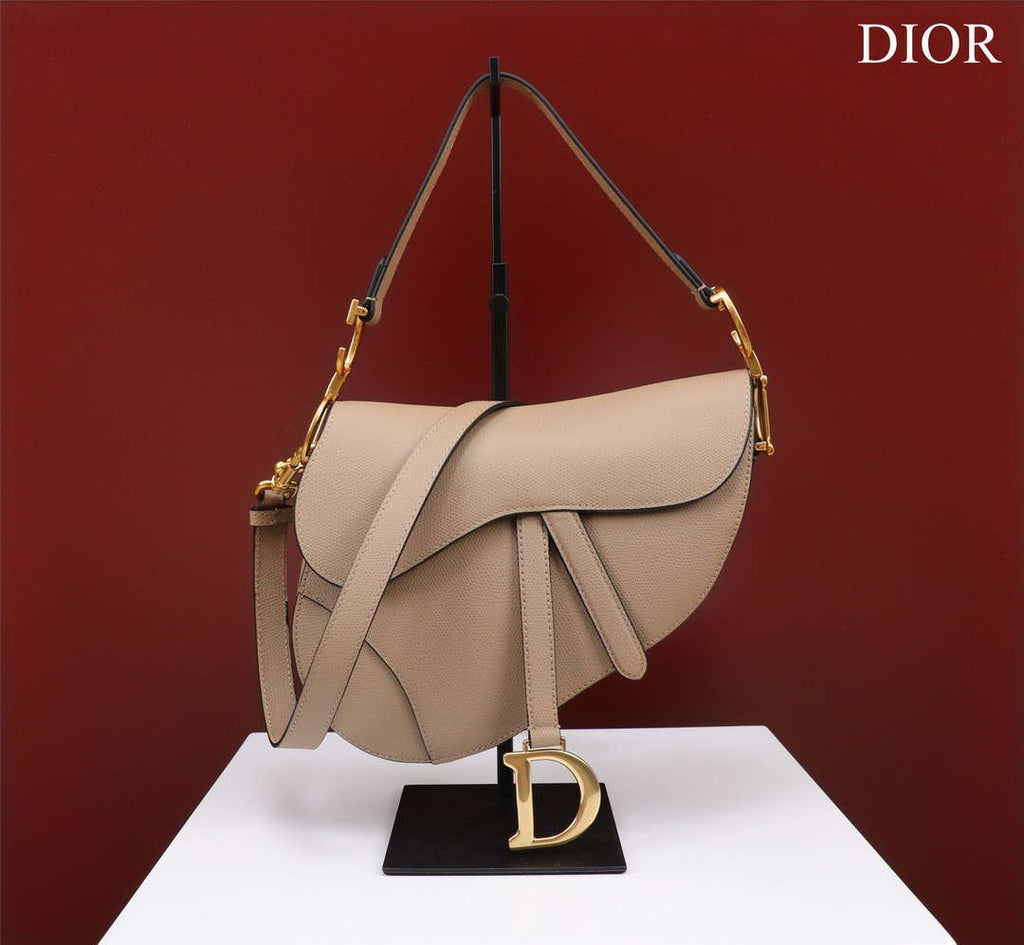 Dior M0456 Mini Saddle Bag With Strap Apricot Grained Calfskin