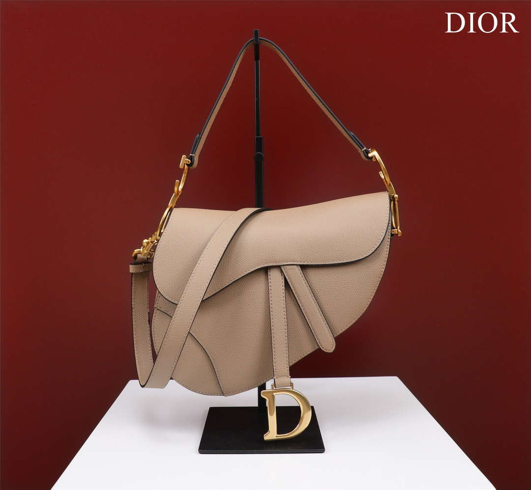 Dior M0456 Mini Saddle Bag With Strap Apricot Grained Calfskin