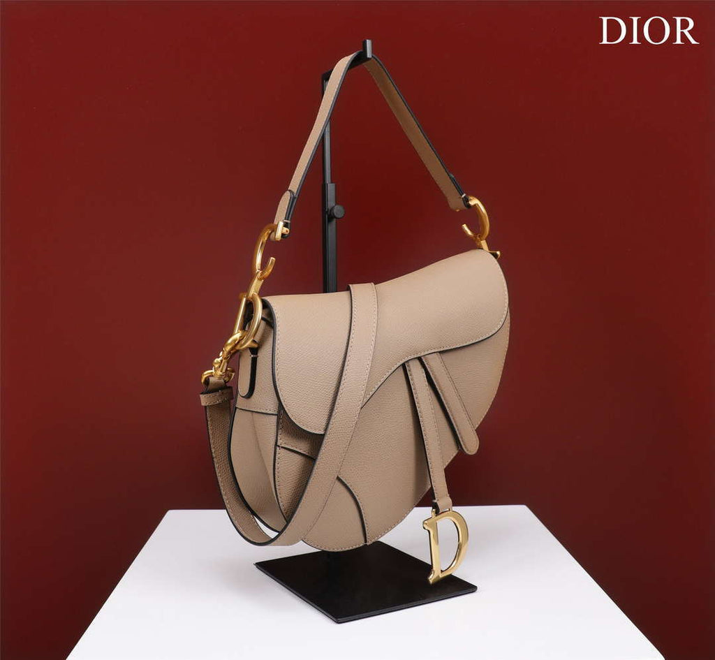 Dior M0456 Mini Saddle Bag With Strap Apricot Grained Calfskin
