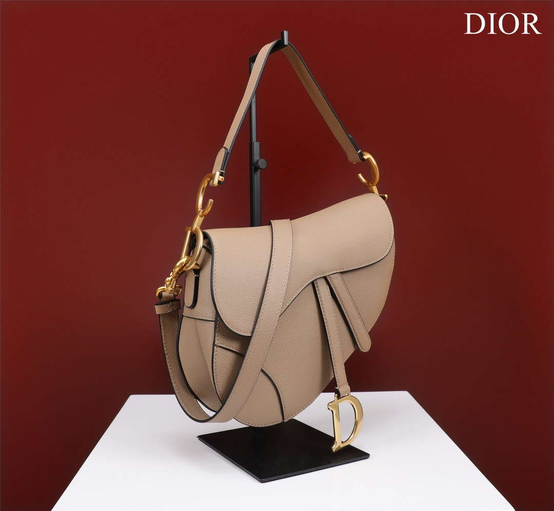 Dior M0456 Mini Saddle Bag With Strap Apricot Grained Calfskin