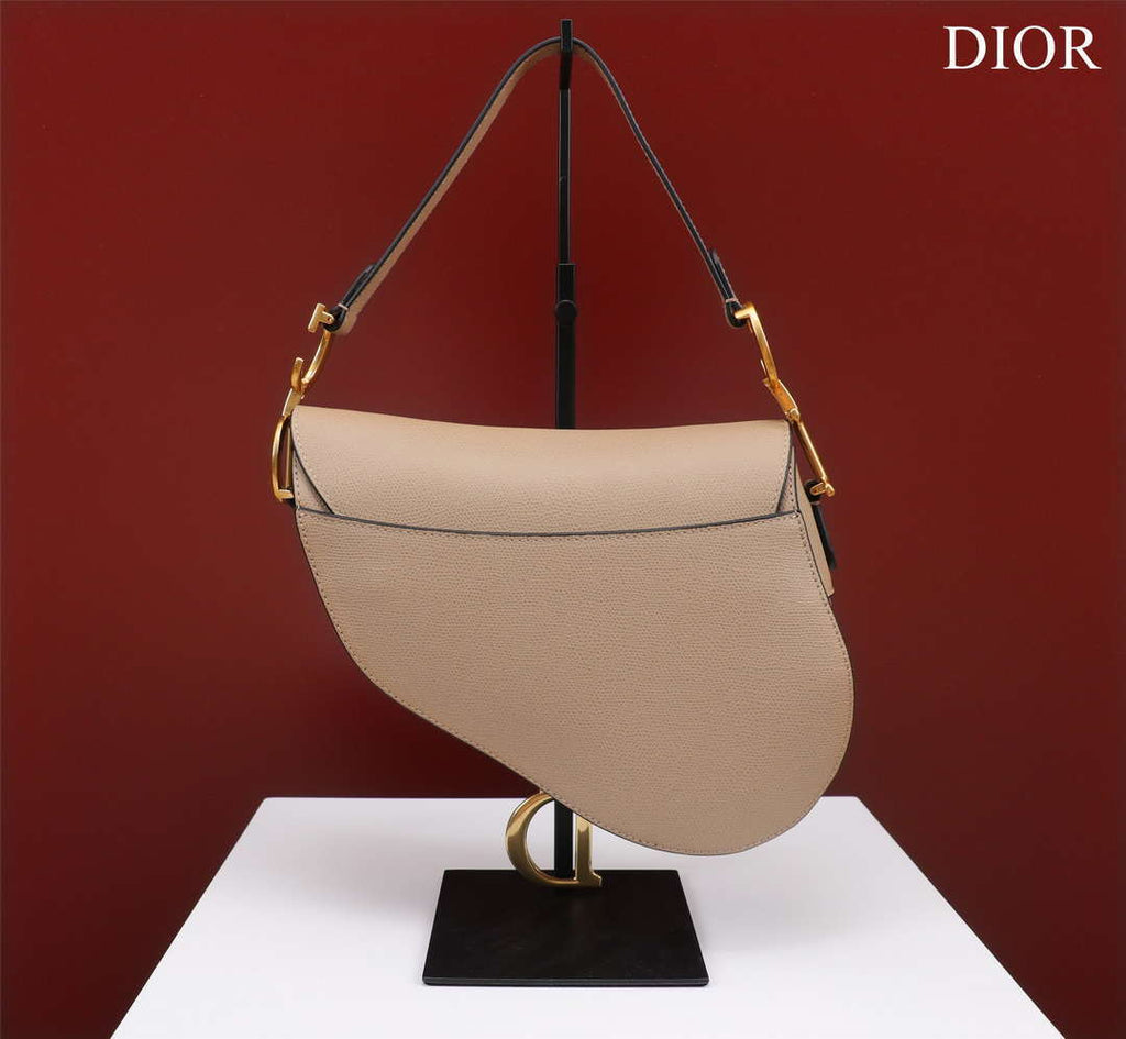 Dior M0456 Mini Saddle Bag With Strap Apricot Grained Calfskin