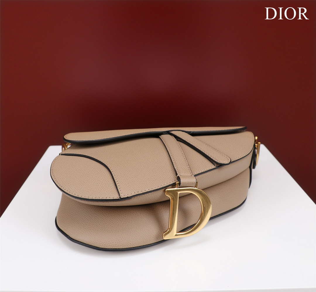 Dior M0456 Mini Saddle Bag With Strap Apricot Grained Calfskin