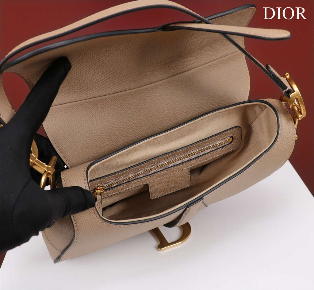Dior M0456 Mini Saddle Bag With Strap Apricot Grained Calfskin