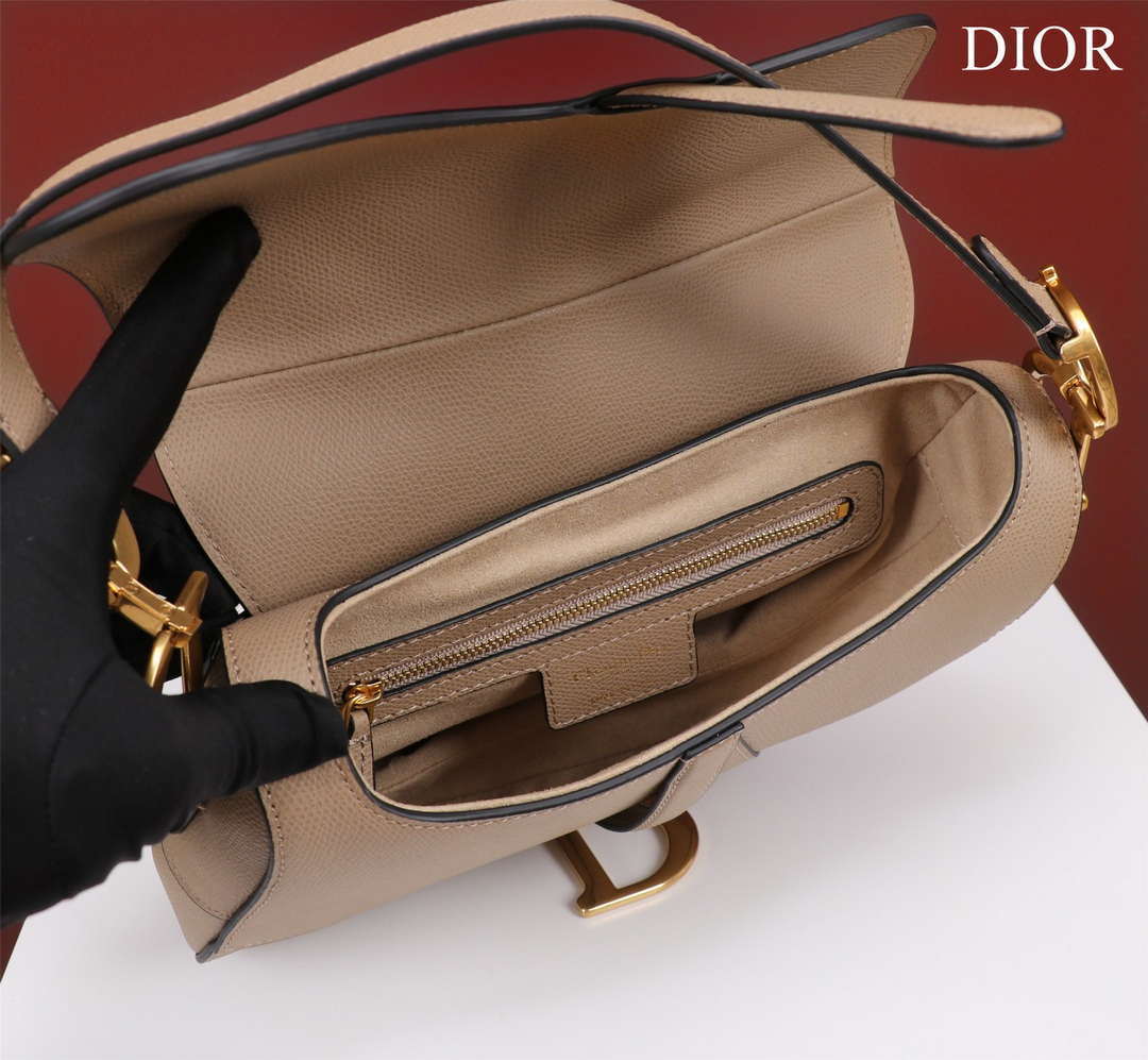 Dior M0456 Mini Saddle Bag With Strap Apricot Grained Calfskin - Default Title - View 5