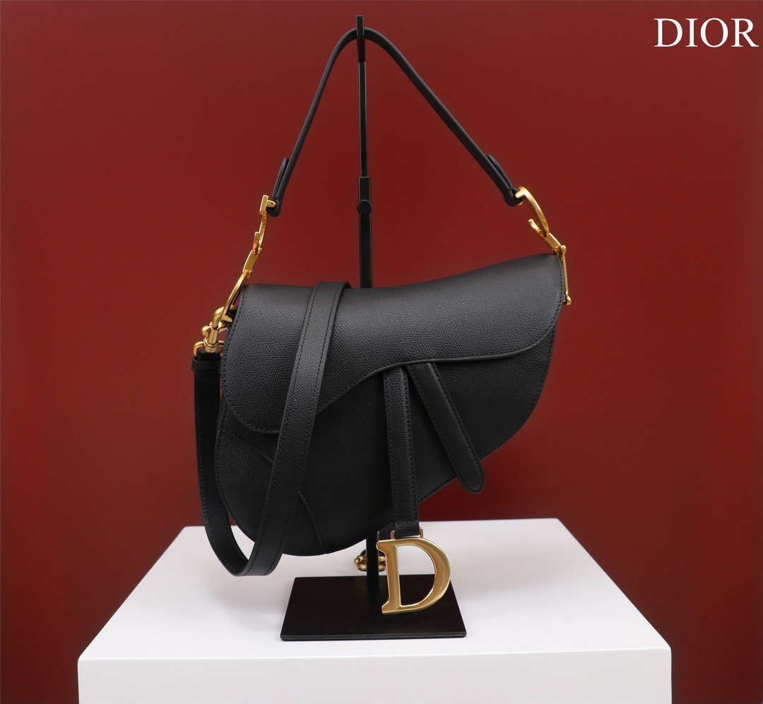 Dior M0456 Mini Saddle Bag With Strap Black Grained Calfskin