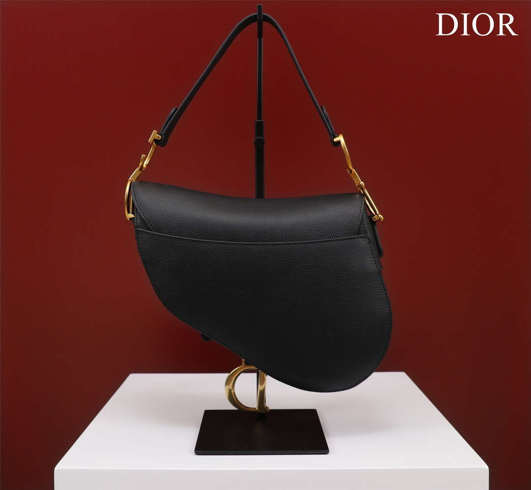 Dior M0456 Mini Saddle Bag With Strap Black Grained Calfskin - Default Title - View 3
