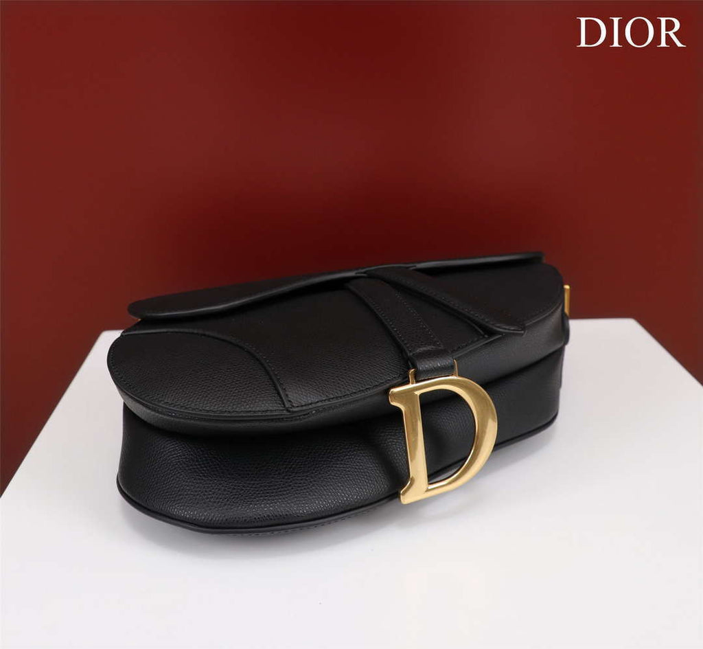 Dior M0456 Mini Saddle Bag With Strap Black Grained Calfskin
