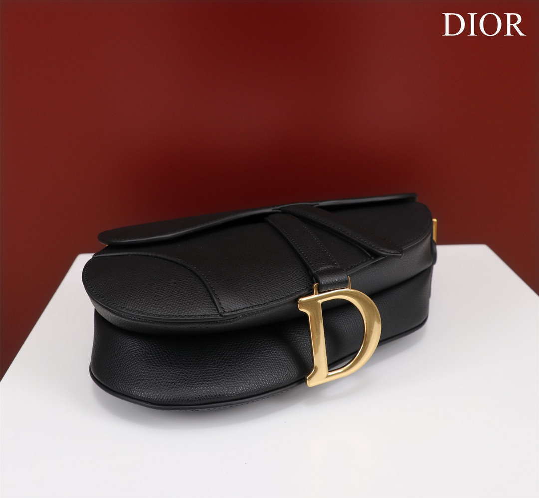Dior M0456 Mini Saddle Bag With Strap Black Grained Calfskin