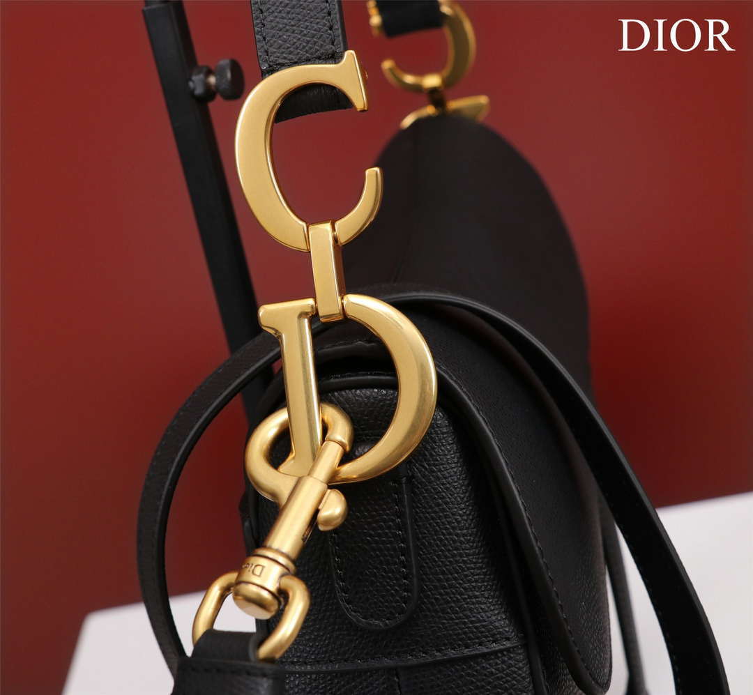 Dior M0456 Mini Saddle Bag With Strap Black Grained Calfskin - Default Title - View 6