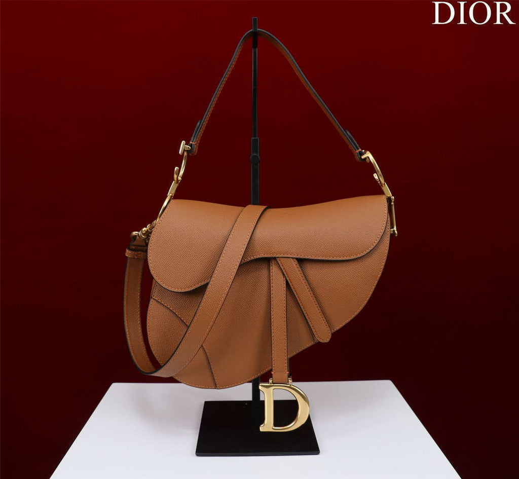 Dior M0456 Mini Saddle Bag With Strap Brown Grained Calfskin