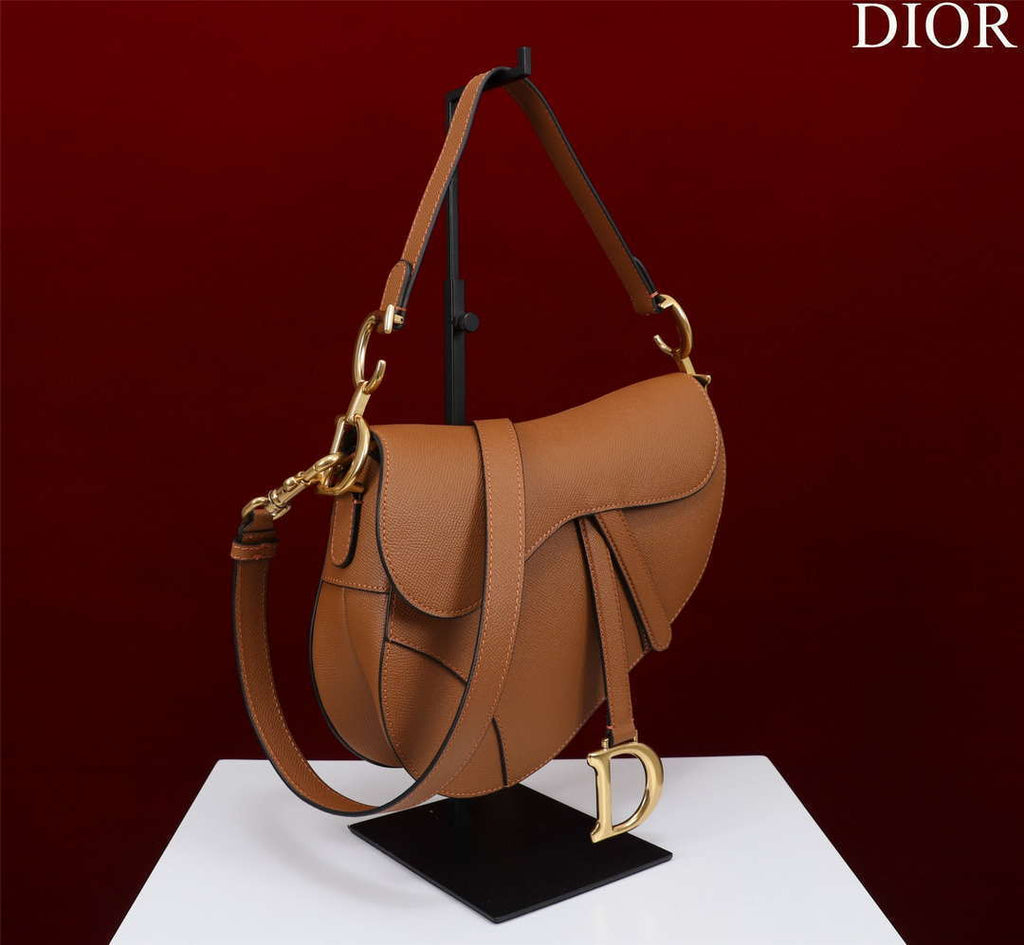 Dior M0456 Mini Saddle Bag With Strap Brown Grained Calfskin