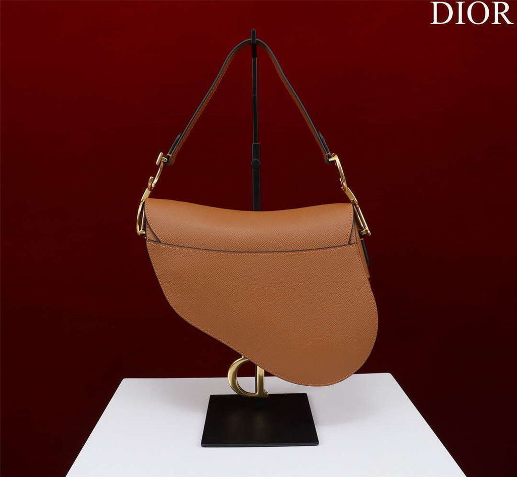 Dior M0456 Mini Saddle Bag With Strap Brown Grained Calfskin