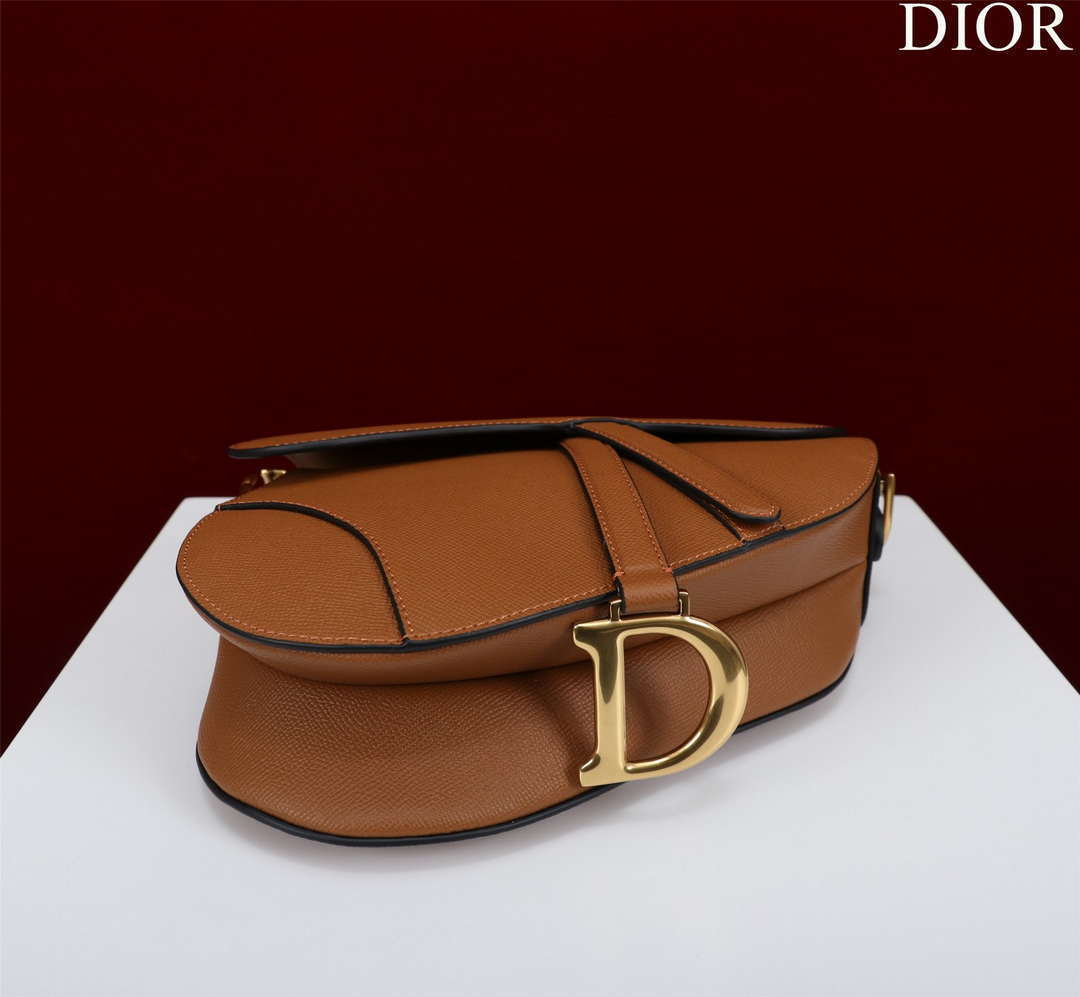 Dior M0456 Mini Saddle Bag With Strap Brown Grained Calfskin
