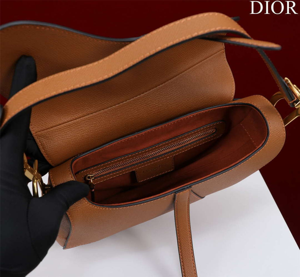 Dior M0456 Mini Saddle Bag With Strap Brown Grained Calfskin