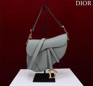 Dior M0456 Mini Saddle Bag With Strap Gray Grained Calfskin - Default Title - View 1