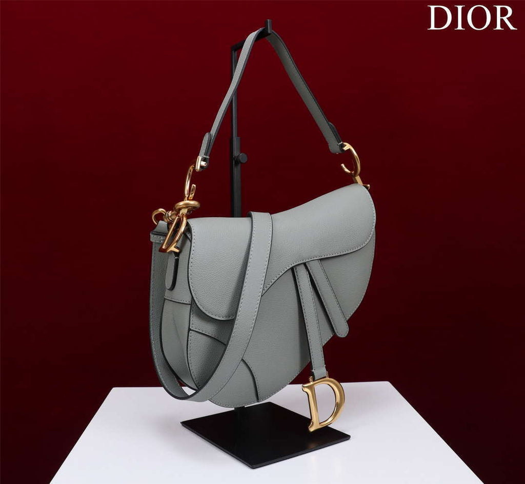 Dior M0456 Mini Saddle Bag With Strap Gray Grained Calfskin