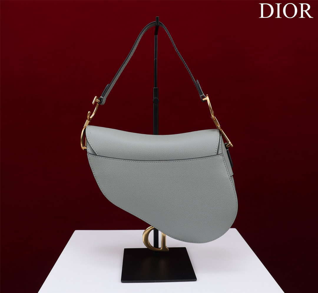 Dior M0456 Mini Saddle Bag With Strap Gray Grained Calfskin - Default Title - View 3
