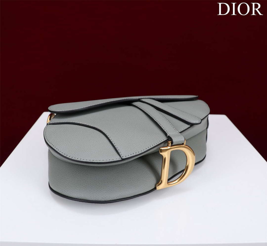 Dior M0456 Mini Saddle Bag With Strap Gray Grained Calfskin