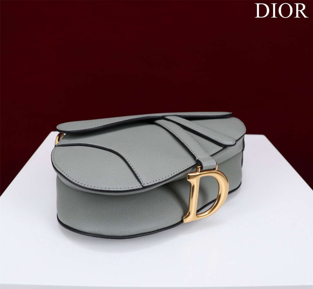 Dior M0456 Mini Saddle Bag With Strap Gray Grained Calfskin