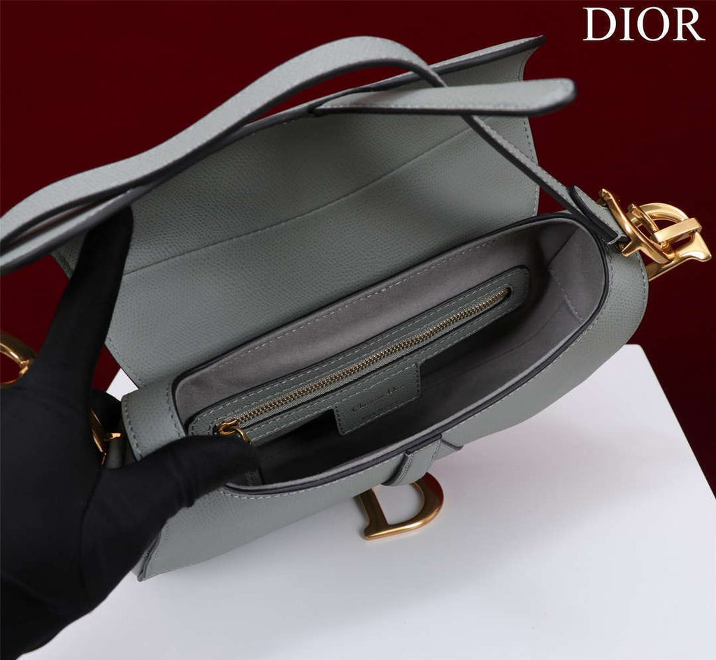 Dior M0456 Mini Saddle Bag With Strap Gray Grained Calfskin