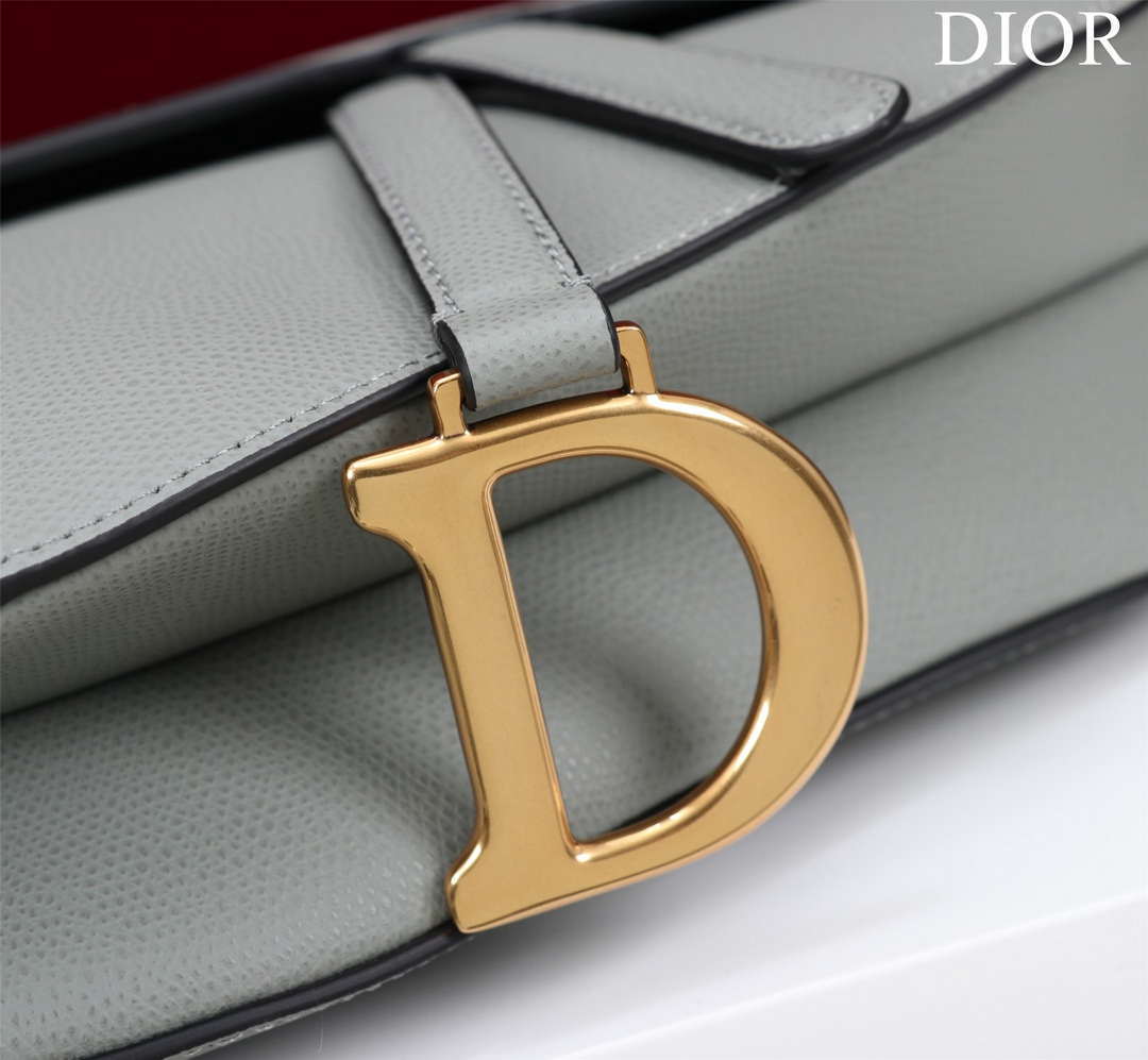 Dior M0456 Mini Saddle Bag With Strap Gray Grained Calfskin