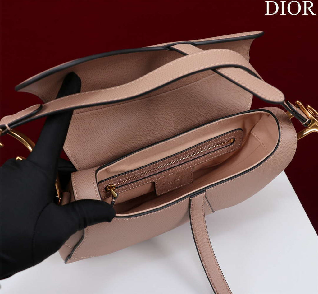 Dior M0456 Mini Saddle Bag With Strap Nude Grained Calfskin