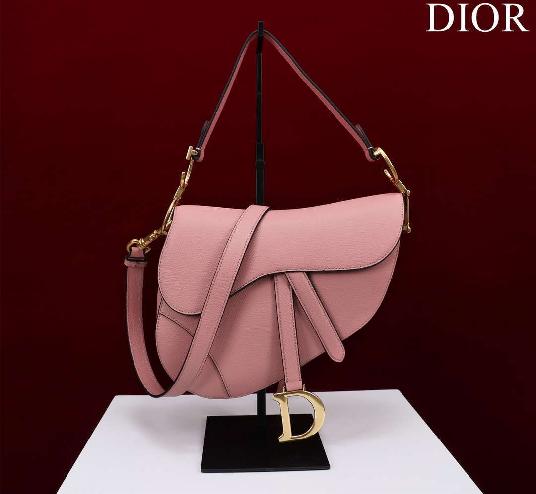Dior M0456 Mini Saddle Bag With Strap Pink Grained Calfskin - Default Title - View 1