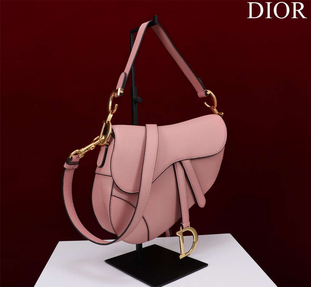 Dior M0456 Mini Saddle Bag With Strap Pink Grained Calfskin - Default Title - View 2