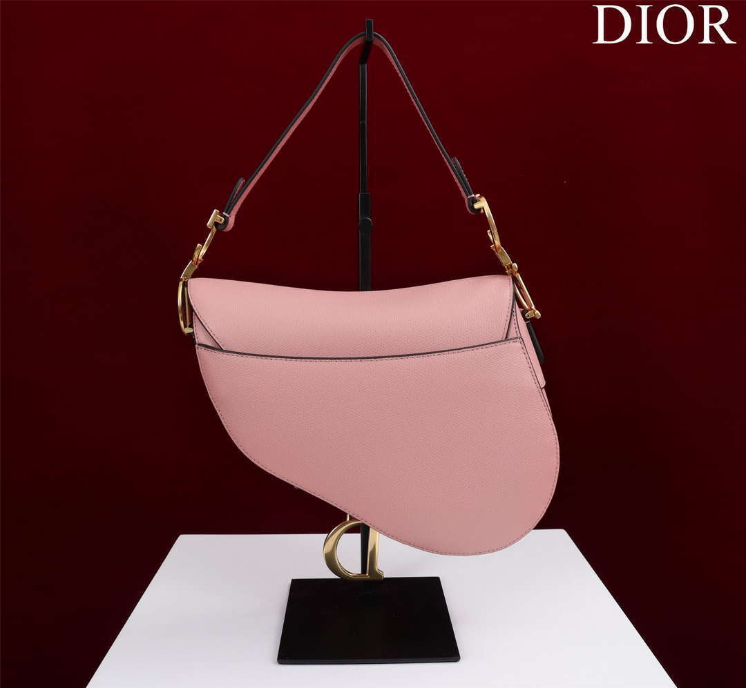 Dior M0456 Mini Saddle Bag With Strap Pink Grained Calfskin