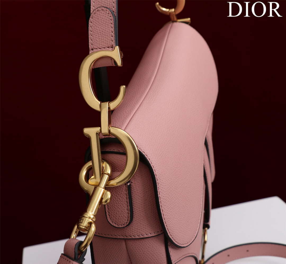 Dior M0456 Mini Saddle Bag With Strap Pink Grained Calfskin - Default Title - View 6