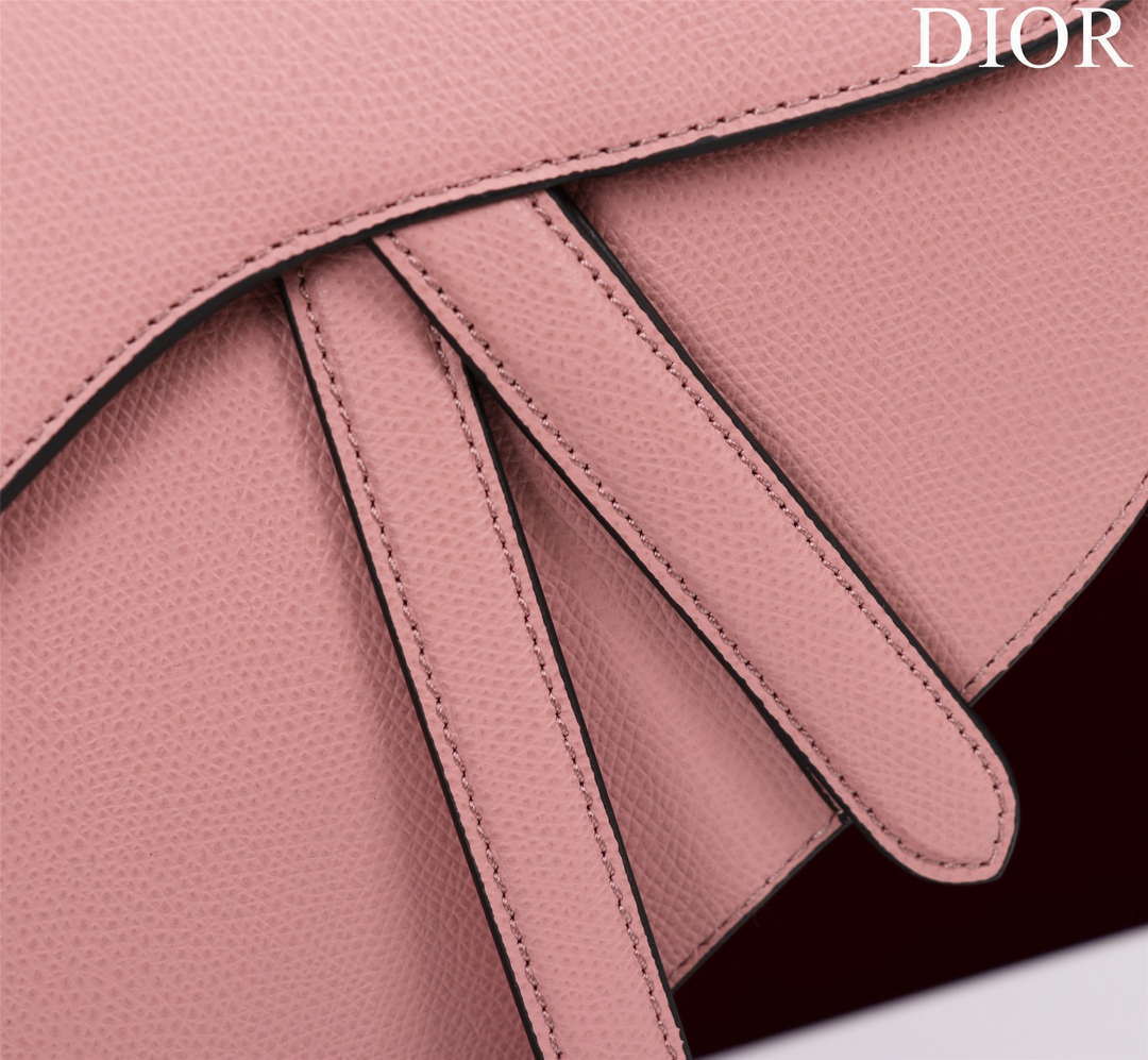 Dior M0456 Mini Saddle Bag With Strap Pink Grained Calfskin - Default Title - View 7