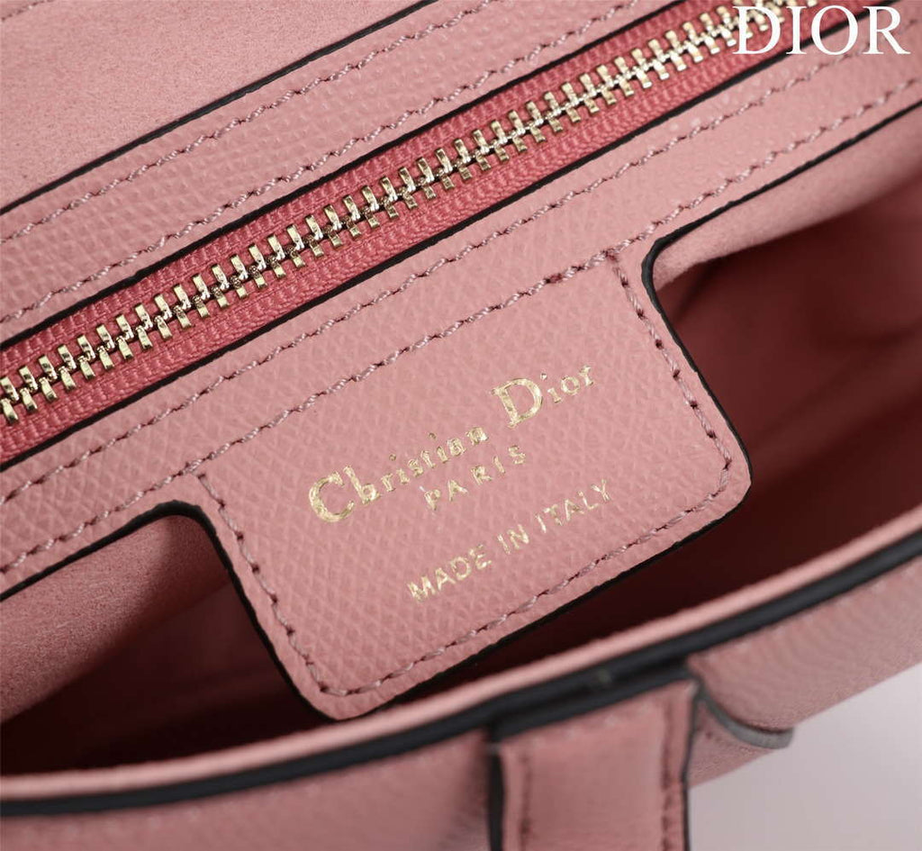 Dior M0456 Mini Saddle Bag With Strap Pink Grained Calfskin