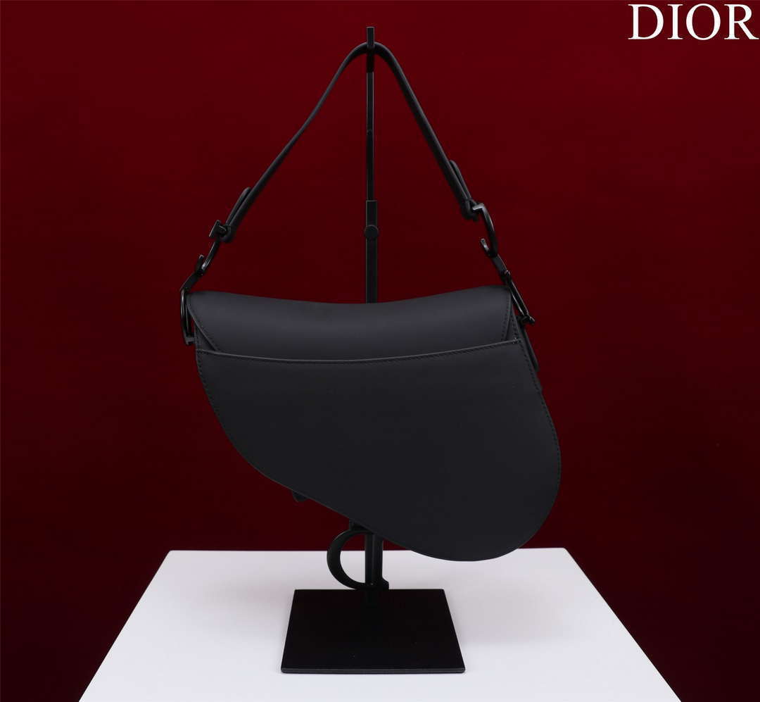 Dior M0456 Mini Saddle Bag With Strap plain matte Black Calfskin