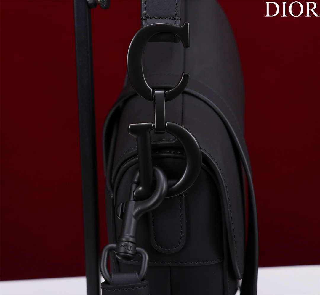 Dior M0456 Mini Saddle Bag With Strap plain matte Black Calfskin