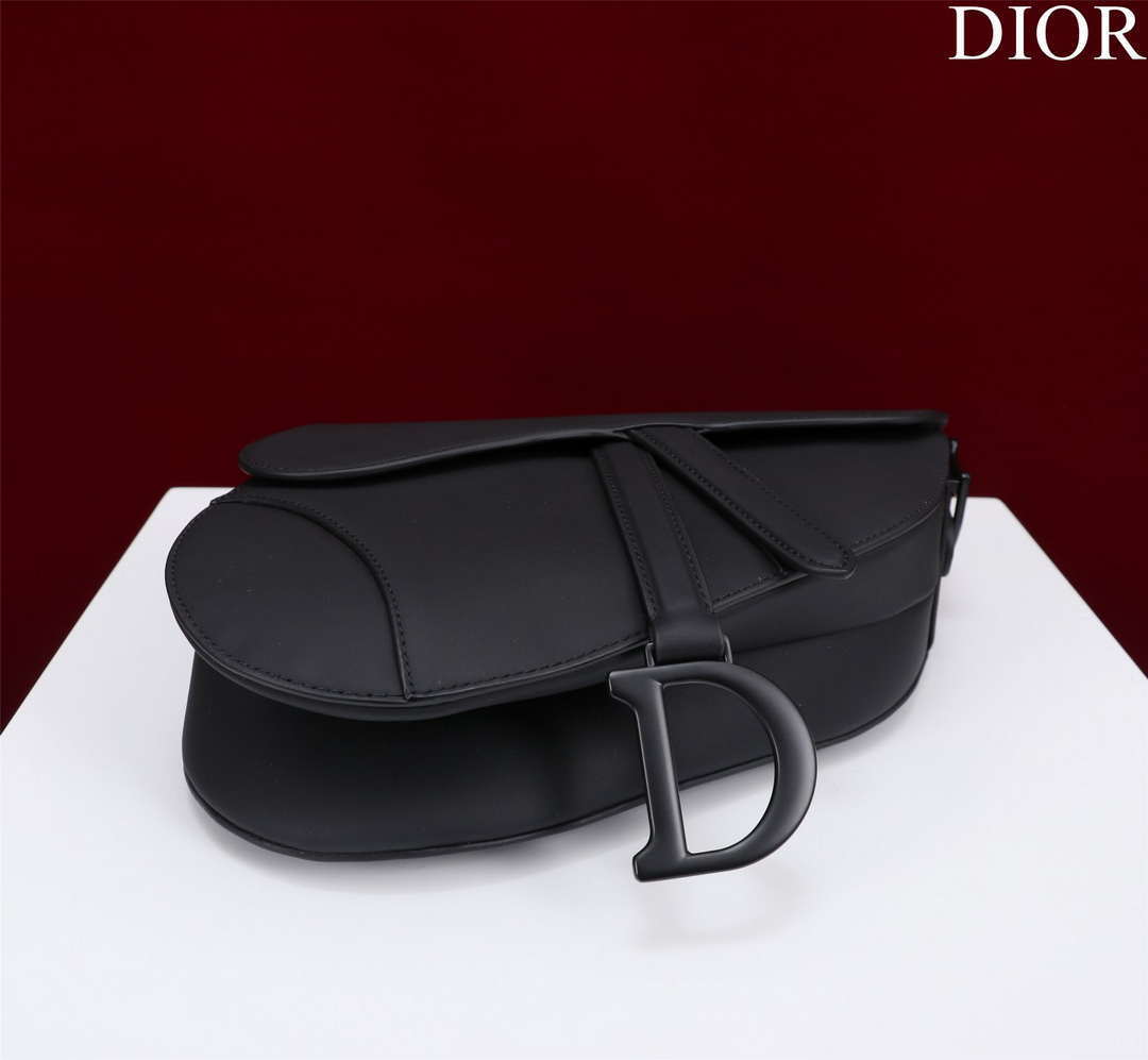 Dior M0456 Mini Saddle Bag With Strap plain matte Black Calfskin - Default Title - View 5