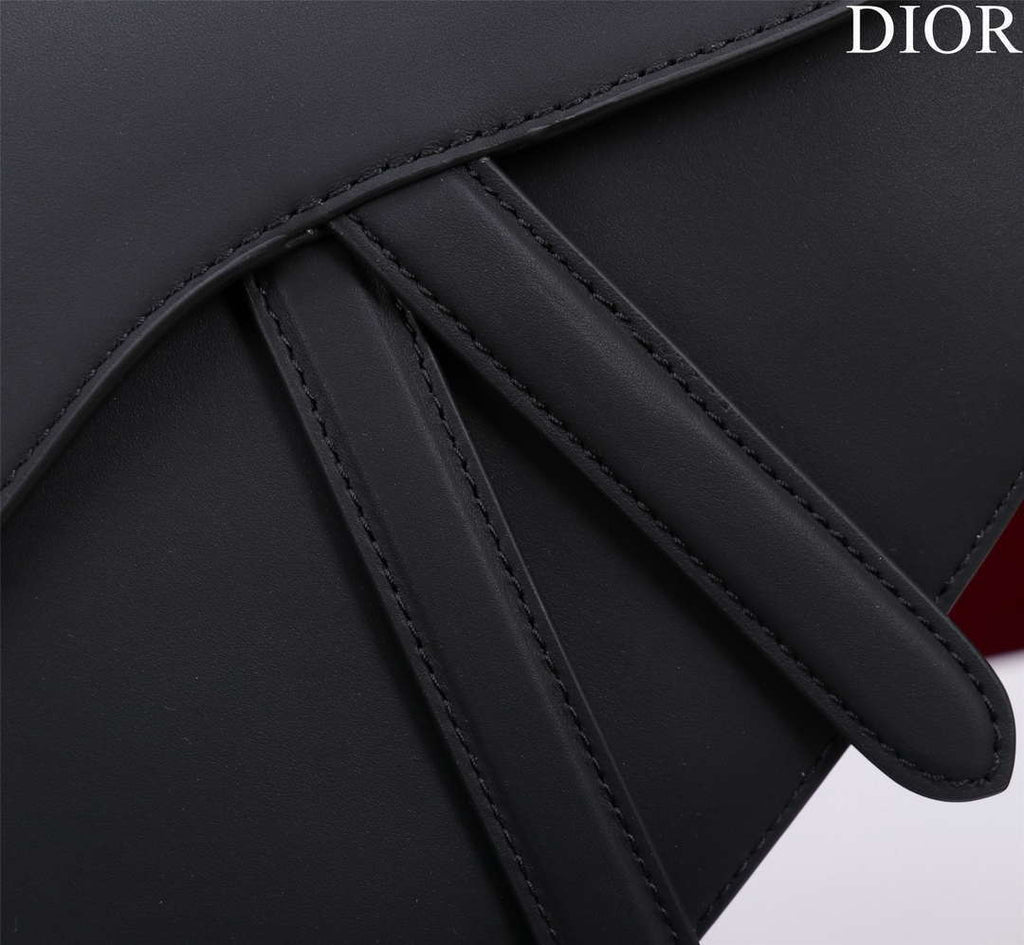 Dior M0456 Mini Saddle Bag With Strap plain matte Black Calfskin