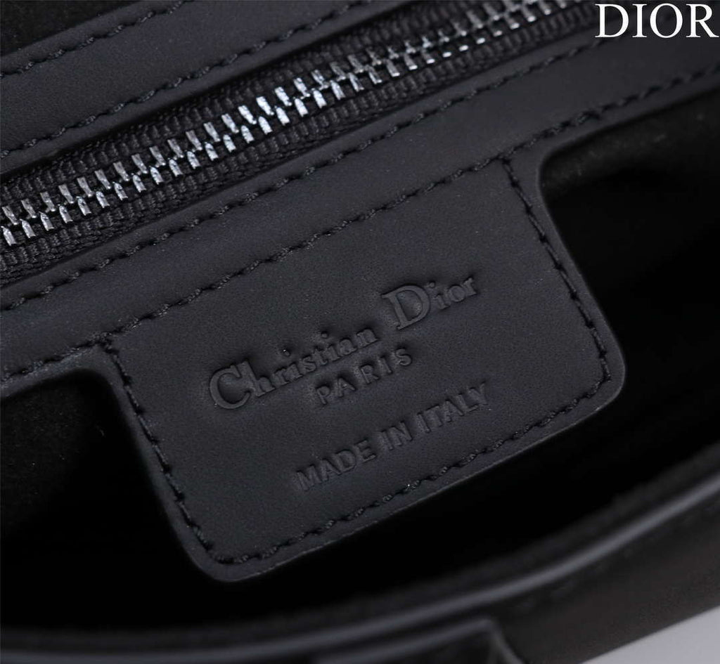 Dior M0456 Mini Saddle Bag With Strap plain matte Black Calfskin