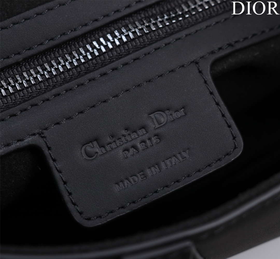 Dior M0456 Mini Saddle Bag With Strap plain matte Black Calfskin - Default Title - View 9
