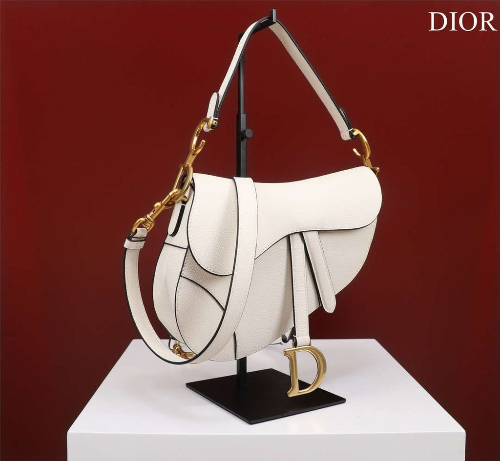 Dior M0456 Mini Saddle Bag With Strap White Grained Calfskin