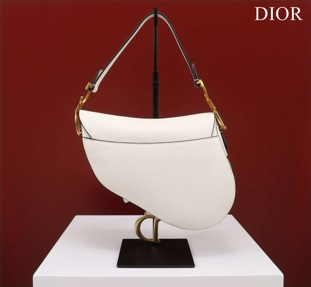 Dior M0456 Mini Saddle Bag With Strap White Grained Calfskin