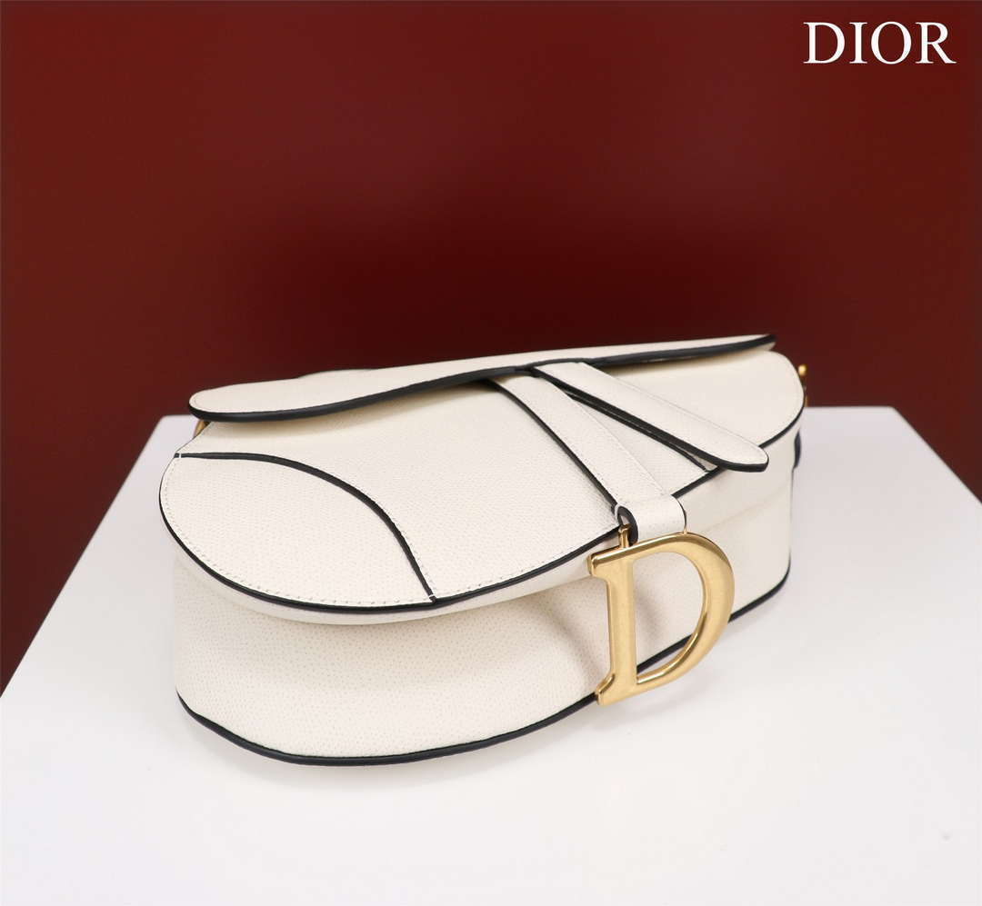 Dior M0456 Mini Saddle Bag With Strap White Grained Calfskin