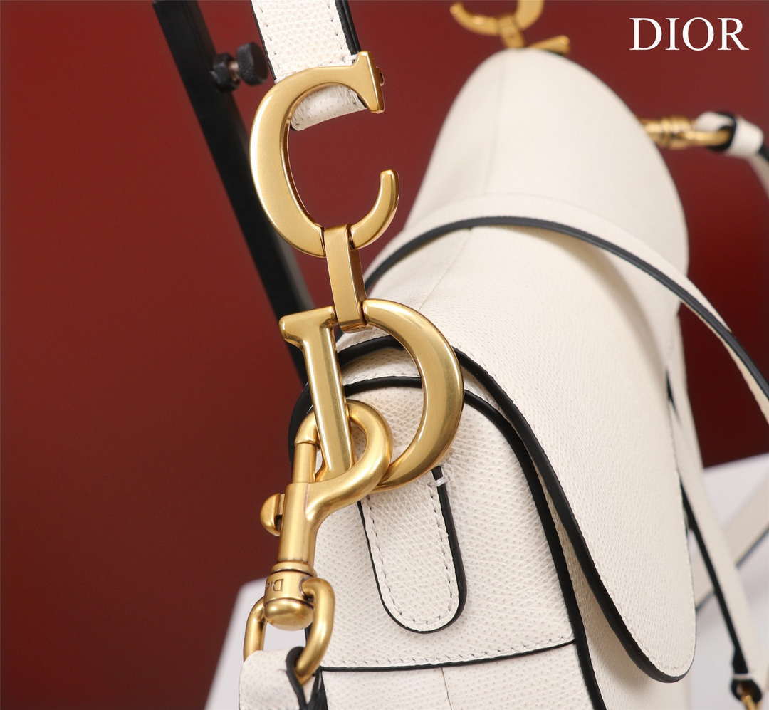 Dior M0456 Mini Saddle Bag With Strap White Grained Calfskin - Default Title - View 6